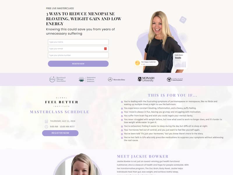 Feel Better Institute — Live Webinar funnel landing page built by Lucia Anilao
