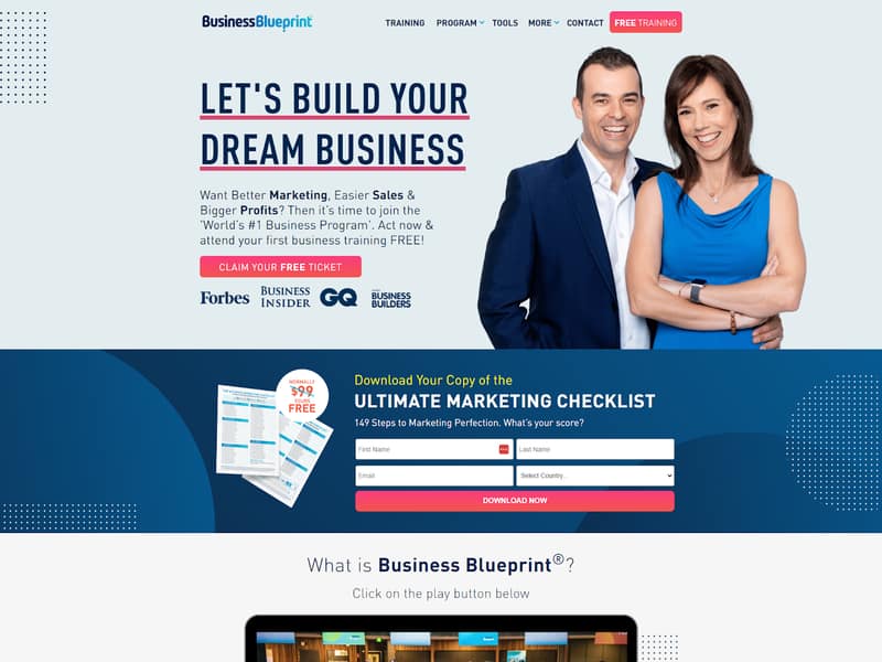 Business Blueprint funnel landing page built by Lucia Anilao